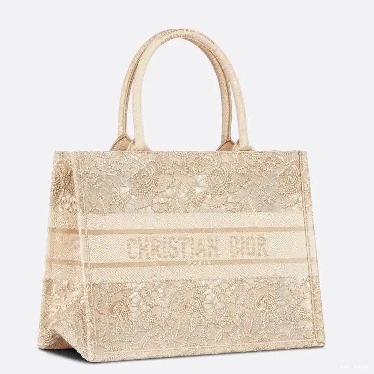 Dior Outlet Motif Canvas D-Lace Tote Beige Book Macrame Dior 0508